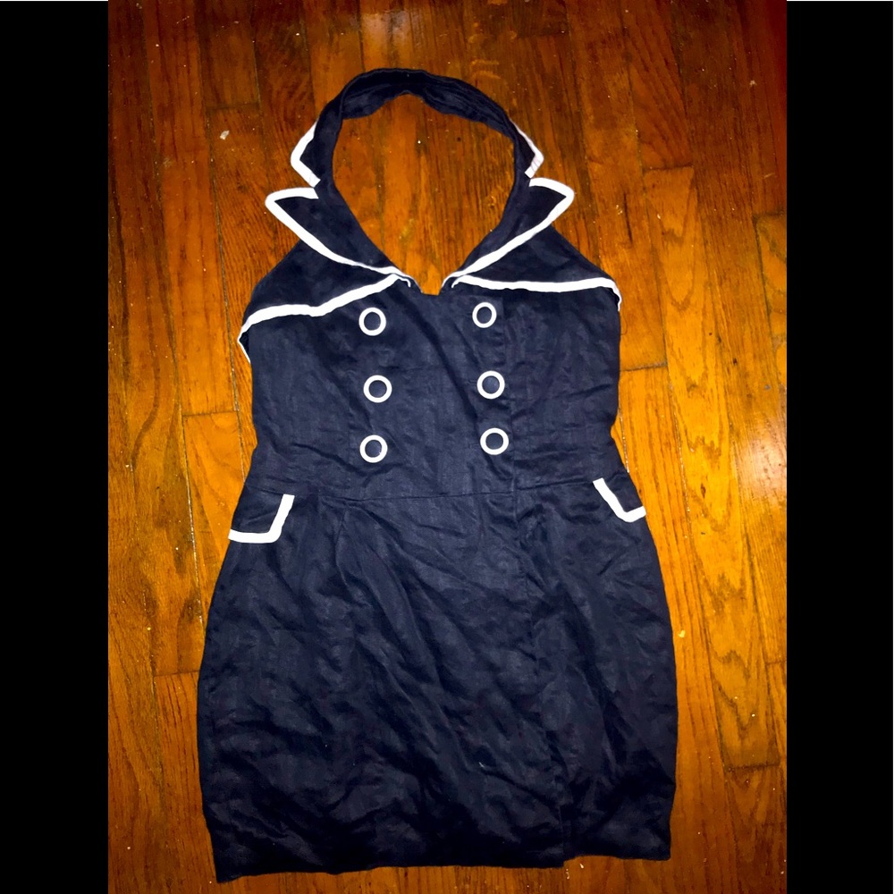 Sailor button front halter back dress sz M
